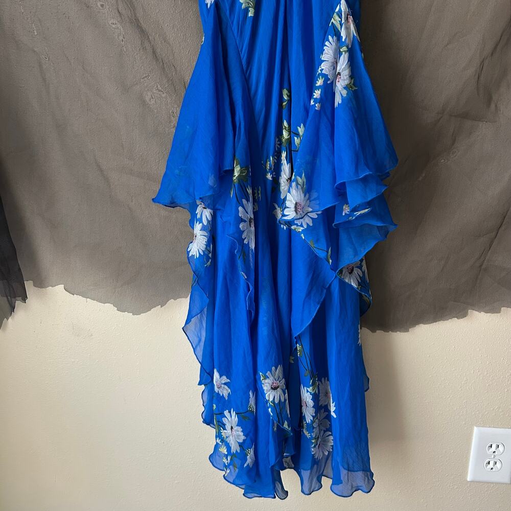Asos Design Blue Ruffle Trim Dipped Hem Maxi Dress US Size 4 - Picture 8 of 14